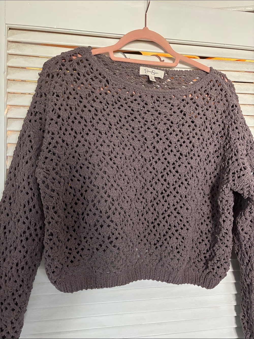 Jessica Simpson Crop Open-Knit Crewneck Sweater - Charcoal size small
